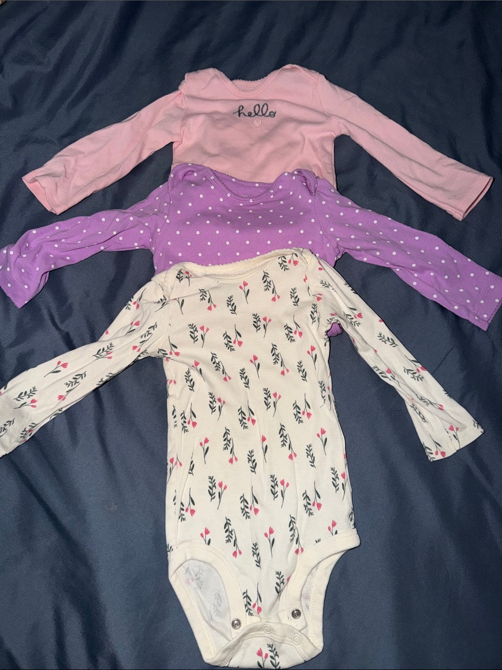 3-Pack Baby Girls Long-Sleeve One-Pieces in Pink, Purple, and Cream